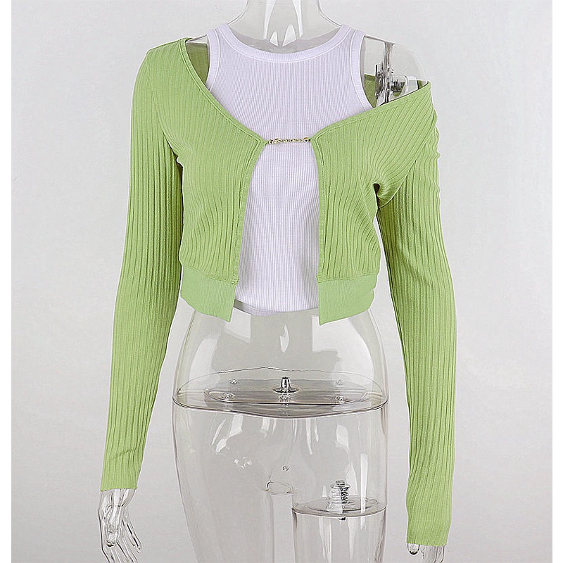 DUNEA Bộ 2 món áo khoác cardigan tay dài màu sắc tương phản dành cho nữ