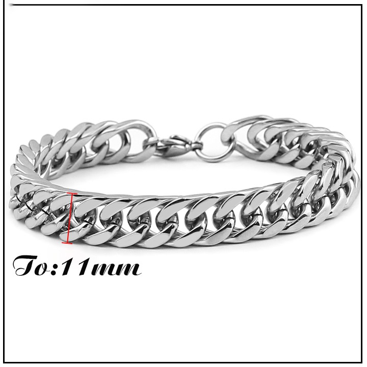(New Fashion) Lắc tay nam inox kiểu lặc đôi cạnh vuông 11 mm trắng sáng, không đen, siêu đẹp, bao ngầu