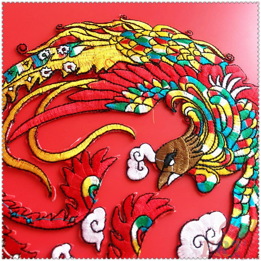 ✿ Sticker Ủi Thêu Hình Phượng Hoàng ✿ 1 Huy Hiệu Thêu Hình Chim Phượng Hoàng Cỡ Lớn Phong Cách Trung Hoa (L-07103)