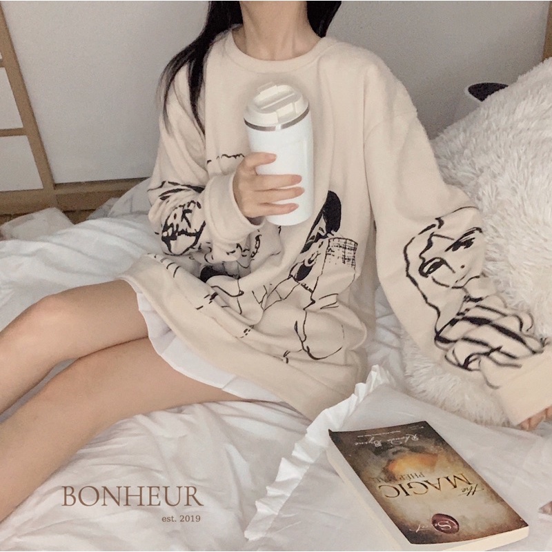 Áo nỉ in hình Trendy cô gái sweatshirt nữ dài tay cổ tròn sang chảnh style ulzzang | BigBuy360 - bigbuy360.vn