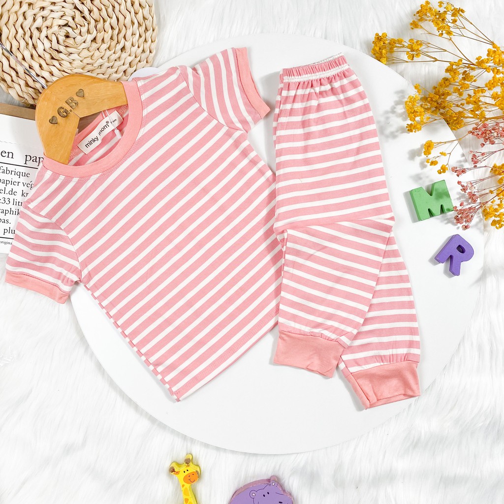 Bộ Tay Ngắn, Quần Dài THUN LẠNH MINKY MOM Sọc Kẻ Ngang Dễ Thương Cho Bé TN-TR07