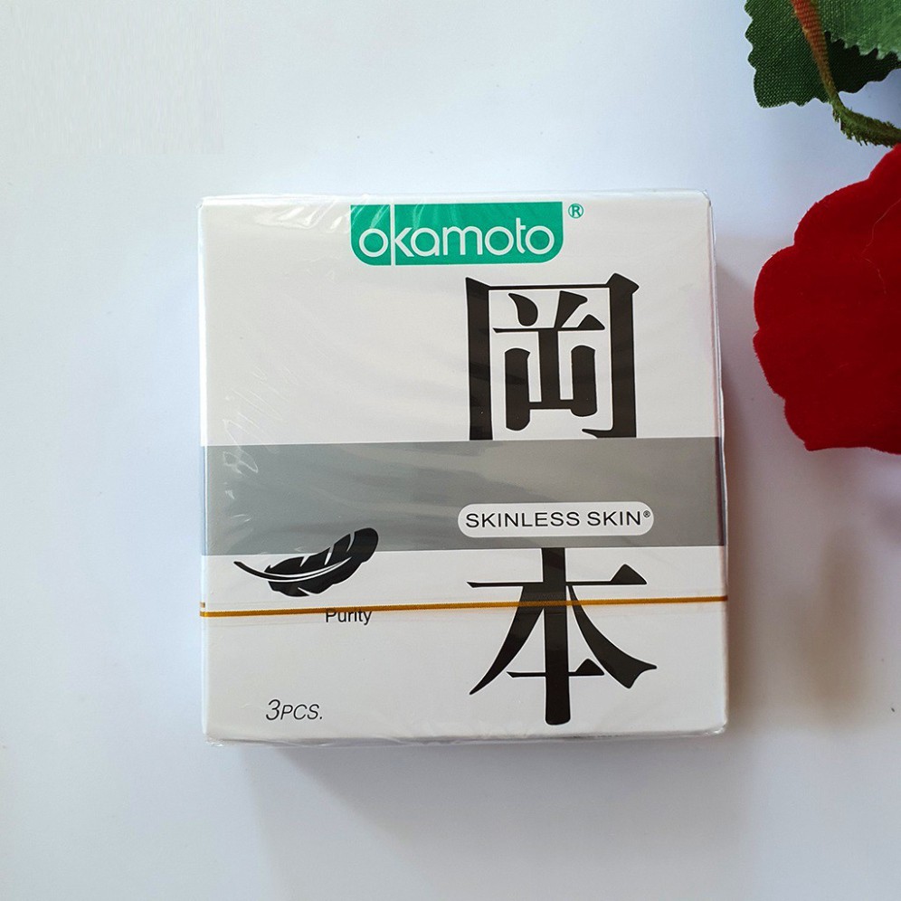 Bao cao su siêu mỏng tinh khiết Okamoto Purity - hộp 3 chiếc BCS LỬA YÊU