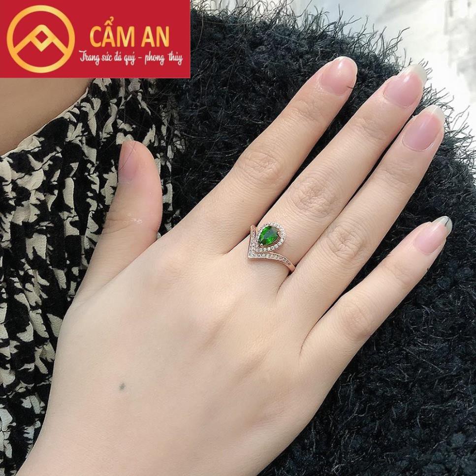 Nhẫn Bạc 925 Đính Diopsize Xi Vàng Hồng 3 Lớp Cao Cấp Freesize - Phong Thủy Cầu Tài Lộc, May Mắn, Sức Khỏe