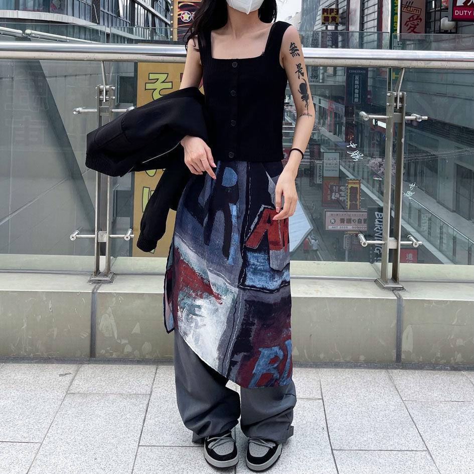 Chân Váy Xẻ Tà Lưng Cao Màu Nhuộm Kiểu Retro Thời Trang Xuân Thu Dễ Phối Đồ