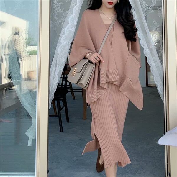 (CÓ QUÀ) COMBO ÁO CỔ TRÒN+ĐẦM LEN BODY+ÁO KHOÁC DẠNG KHĂN CHOÀNG