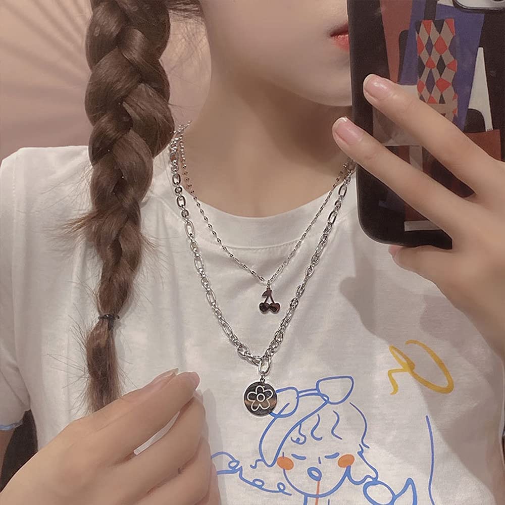 Vòng cổ bằng thép titan hai lớp mặt hình hoa thời trang cho nữ