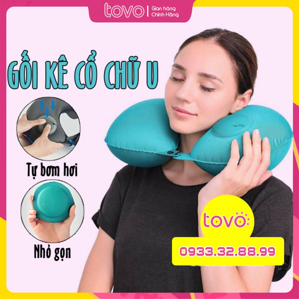 Gối kê cổ, tựa cổ tự bơm hơi, Gối hơi Du Lịch Gập gọn tiện lợi bỏ túi, có 7 màu lựa chọn tùy sở thích