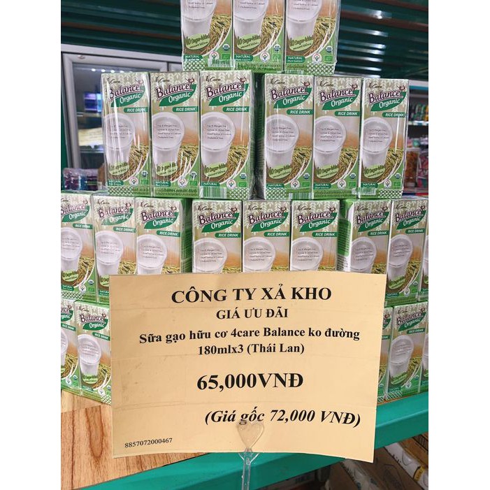 Sữa gạo hữu cơ 4care Balance ko đường 180mlx3 (Thái Lan)