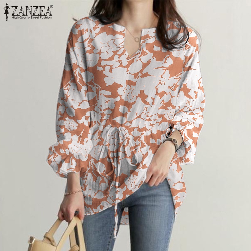 Zanzea Áo Kiểu Tay Dài Phồng Cổ Chữ V Phối Dây Rút Thời Trang Thanh Lịch Cho Nữ