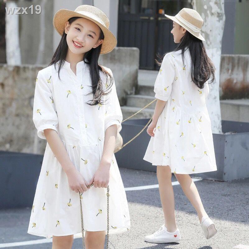 ﹍❀Girls Summer Short Sleeve Dress Little Girl Váy chữ A trẻ em Hàn Quốc mùa hè Big Boy Princess Kiểu Tây