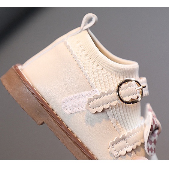 Giày búp bê đính nơ phối cổ chun xinh xắn cho bé gái sz 16-25