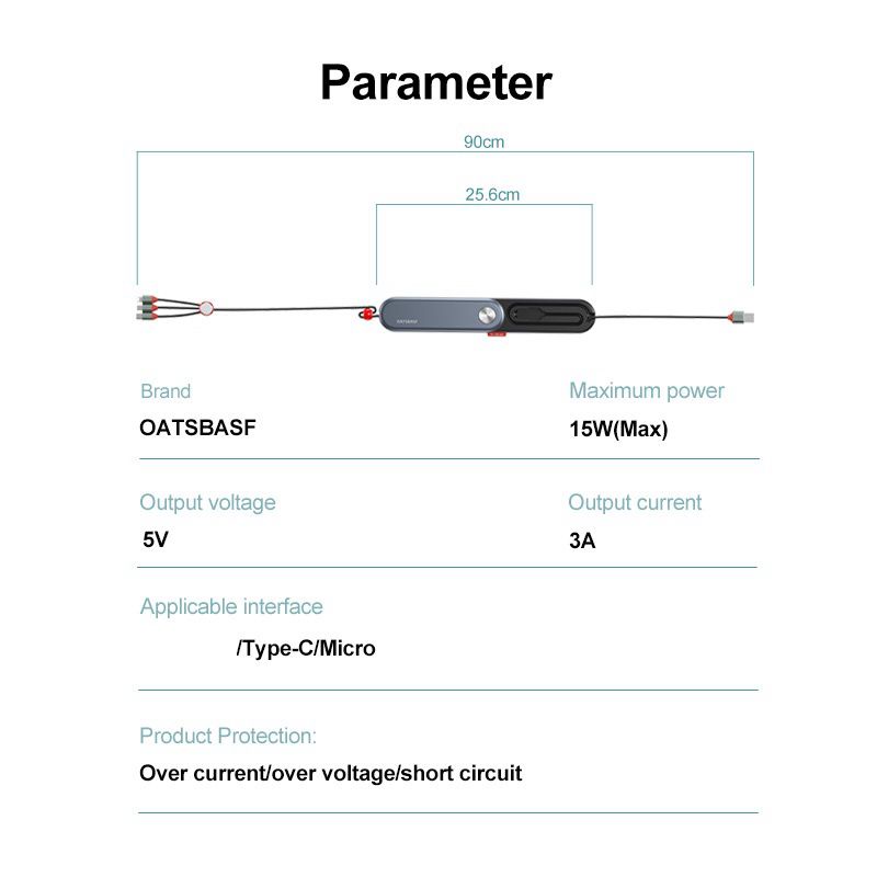 Dây cáp sạc nhanh OATSBASF 3 trong 1 cổng Type C Micro USB có nam châm