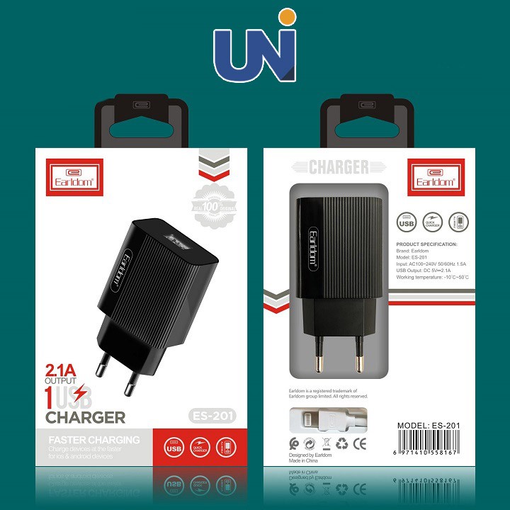 Củ Sạc iPhone Earldom AH-201 cổng kết nối USB 2.1A Cho Các Dòng Cáp Sạc Điện Thoại - IPhone Samsung Oppo Xiaomi Huawei