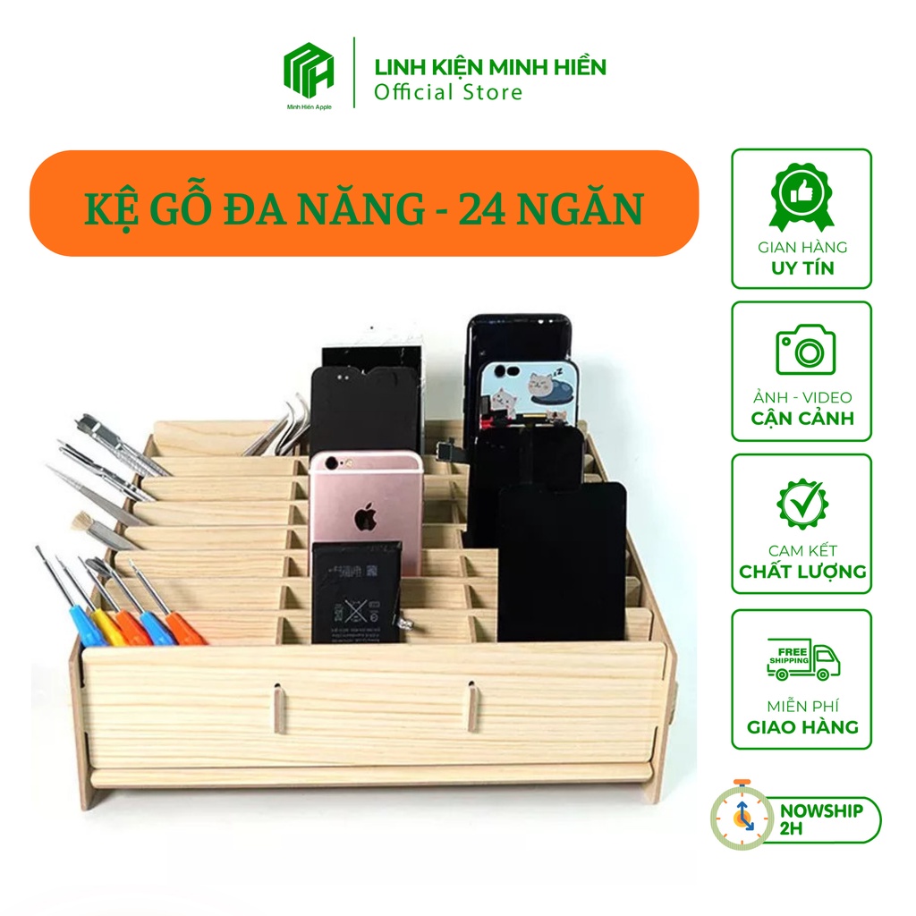 Kệ gỗ đa năng 24 ngăn đựng điện thoại, màn hình, mỹ phẩm