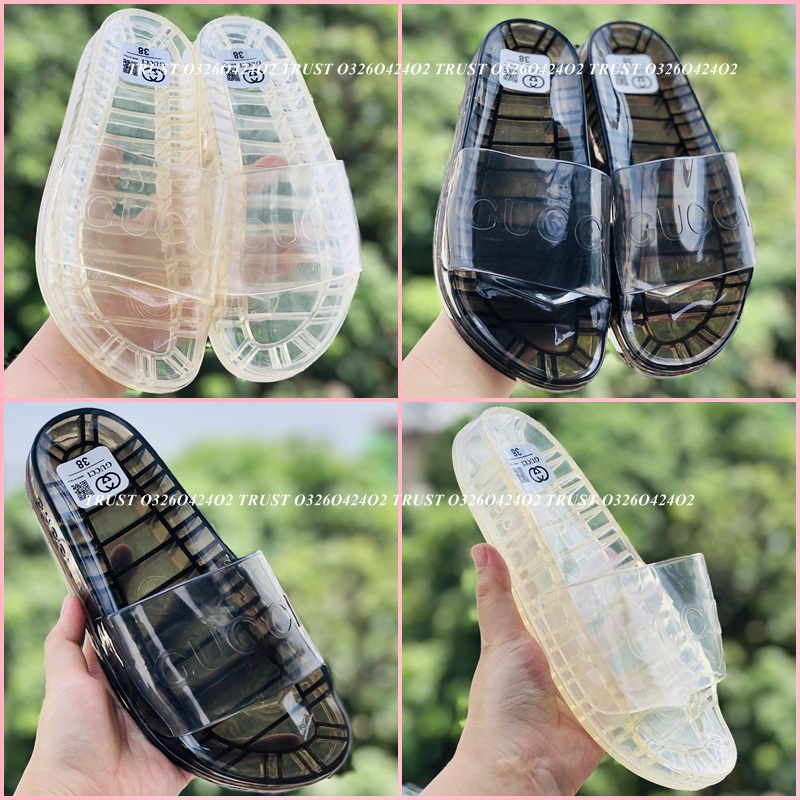 Dép 𝐆𝐔𝐂𝐂𝐈 ❤️FULL BOX + FREESHIP❤️ Dép gucci trong suốt quai ngang nam nữ in chữ nổi, hottrend 2022 đủ size chuẩn loại 1