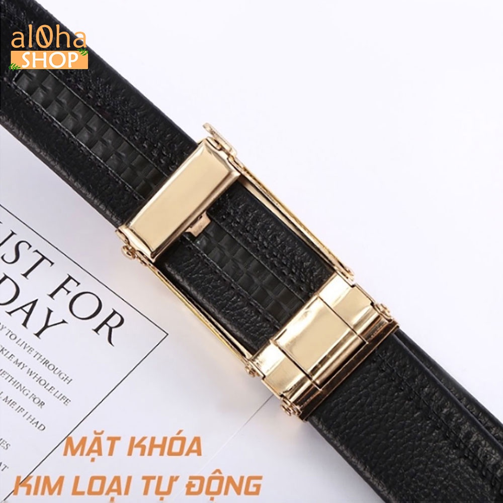 Thắt lưng da nam cao cấp mặt elip đính đá xoay 360, khoá tự động - al0ha Shop