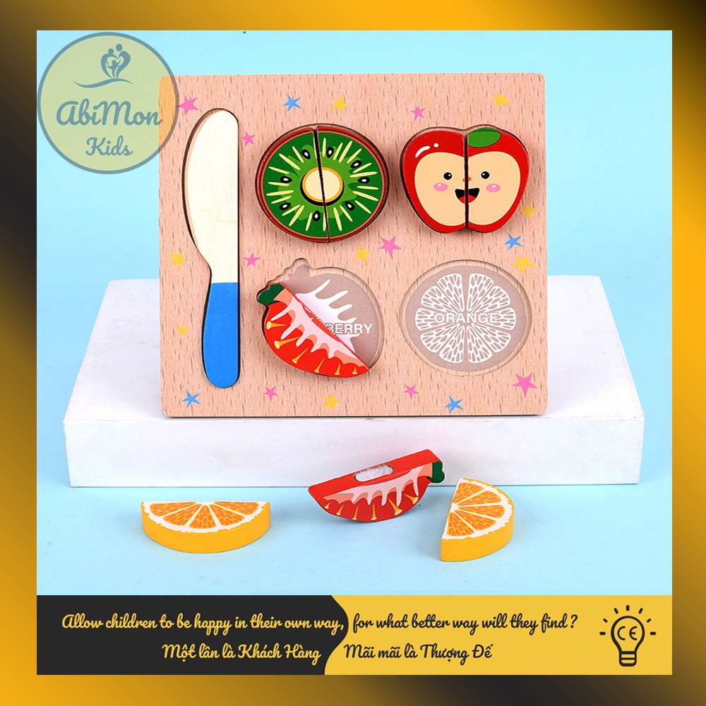 Bộ Cắt Hoa Quả, Đồ Vật Bằng Gỗ Cho Bé (mẫu vuông) ☘️ Montessori cao cấp ✨ Đồ chơi Gỗ - Giáo Dục - An toàn - Thông minh