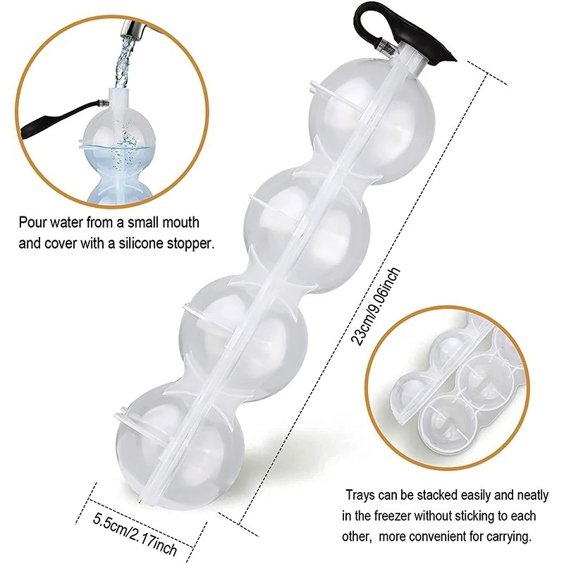 Khuôn Làm Đá Bi 4 Ngăn Hình Tròn Bằng Nhựa Trong Suốt 23 * 5.5CM