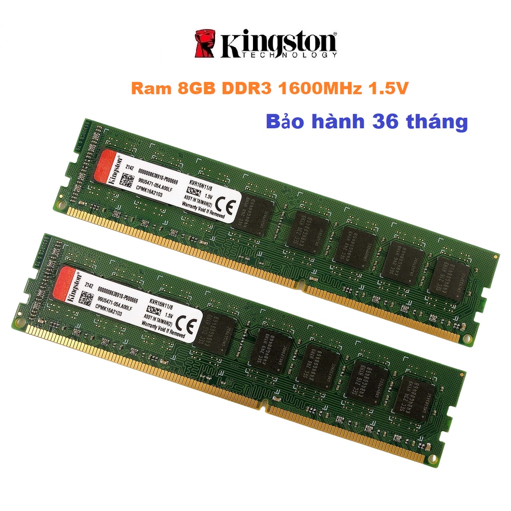 Ram PC Kingston 8GB DDR3 1600MHz PC3-12800 1.5V Dùng Cho Máy Tính Để Bàn Desktop - Bảo Hành 36 tháng 1 đổi 1