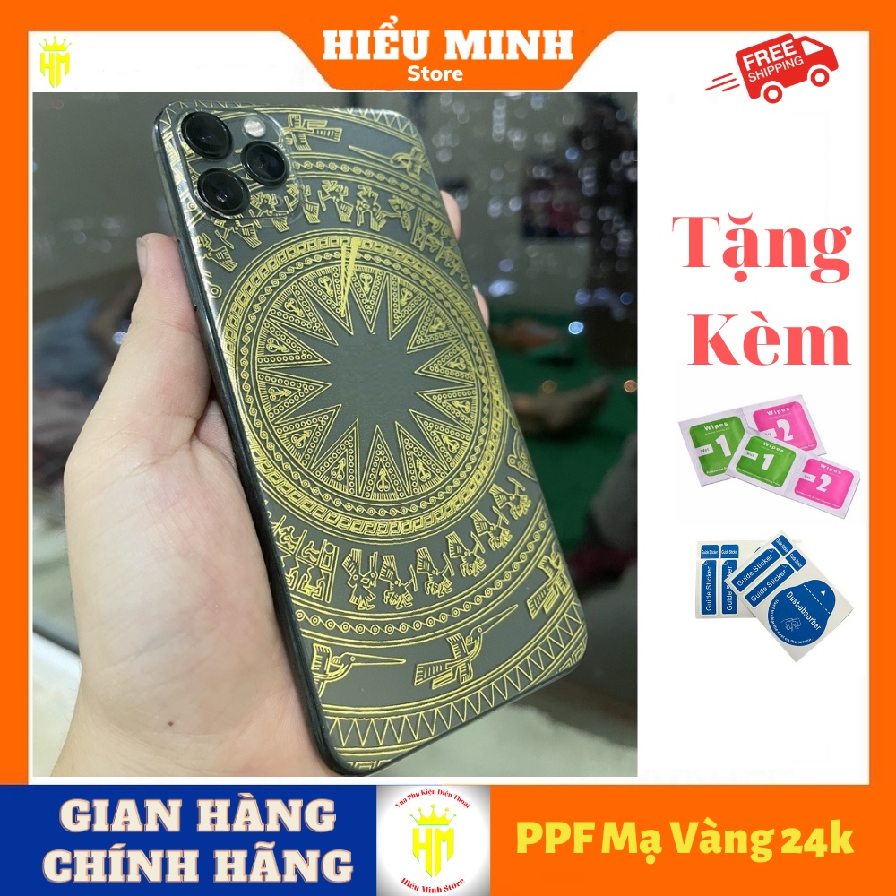 Miếng Dán PPF mặt sau Mạ Vàng 24k cho iphone,hình Trống Đồng ,Mèo thần tài , sang trọng, đẹp đẽ.