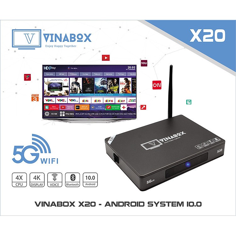 Android VINABOX X20 2020 bản Ram 4GB, Rom 32GB tìm kiếm bằng giọng nói [ Cấu Hình Siêu Khủng ]