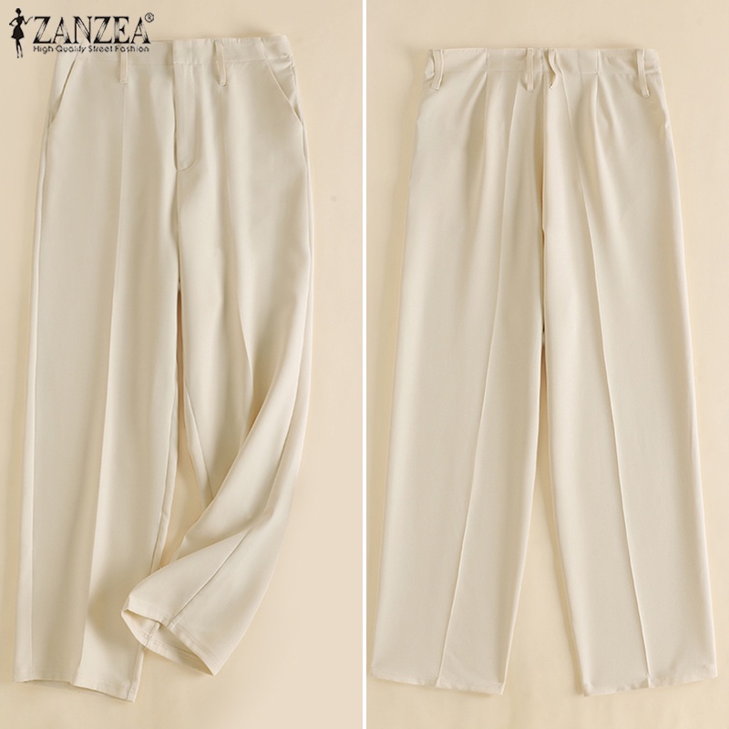 Quần ZANZEA ống rộng màu trơn có túi thời trang cho nữ