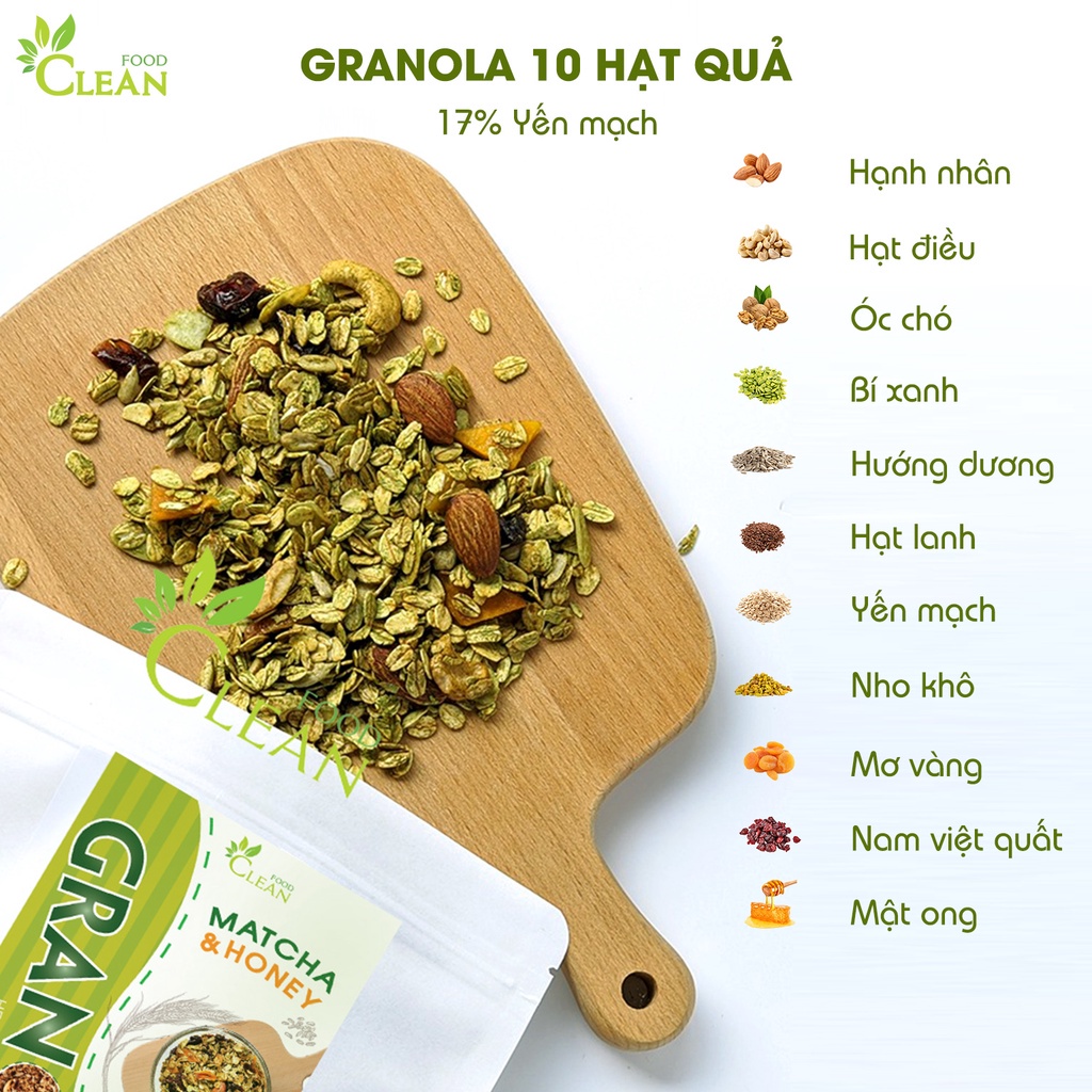 Ngũ cốc granola siêu hạt ONFOD vị matcha dành cho người giảm cân, ăn kiêng, bà bầu, tiểu đường 250g 500g