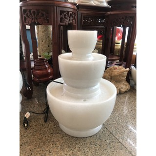 Thác nước phong thủy luân hồi đá trắng - Cao 40 cm
