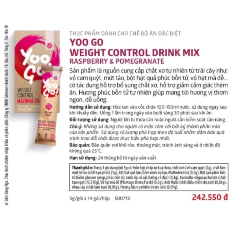 Giảm thèm ăn kiểm soát cân nặng Yoogo Weight Control Drink