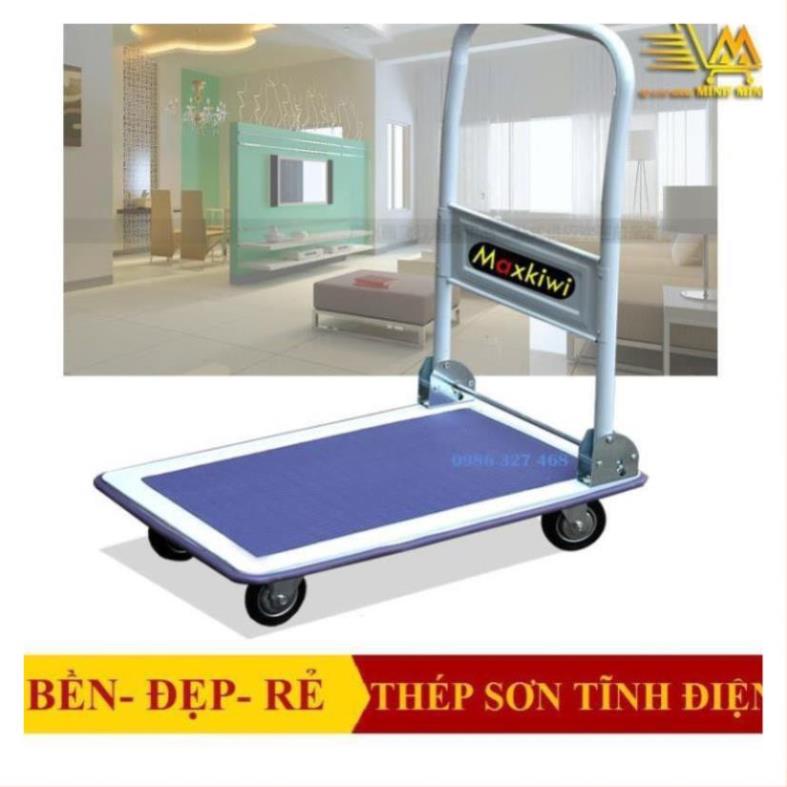 [FreeShip - Clip thật] Xe, Xe Đẩy Hàng 4 Bánh Maxkiwi- Sàn Thép, Tay Đẩy Gập Gọn