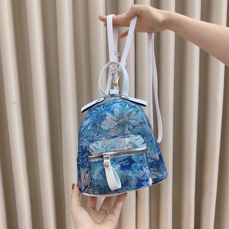 Balo mini vải chống nước hoạ tiết lá mùa hè siêu đẹp
