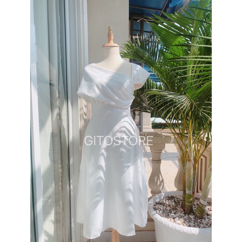 ĐẦM TRẮNG TRỄ VAI MIDI DÁNG DÀI CHE TAY– GD128 | BigBuy360 - bigbuy360.vn
