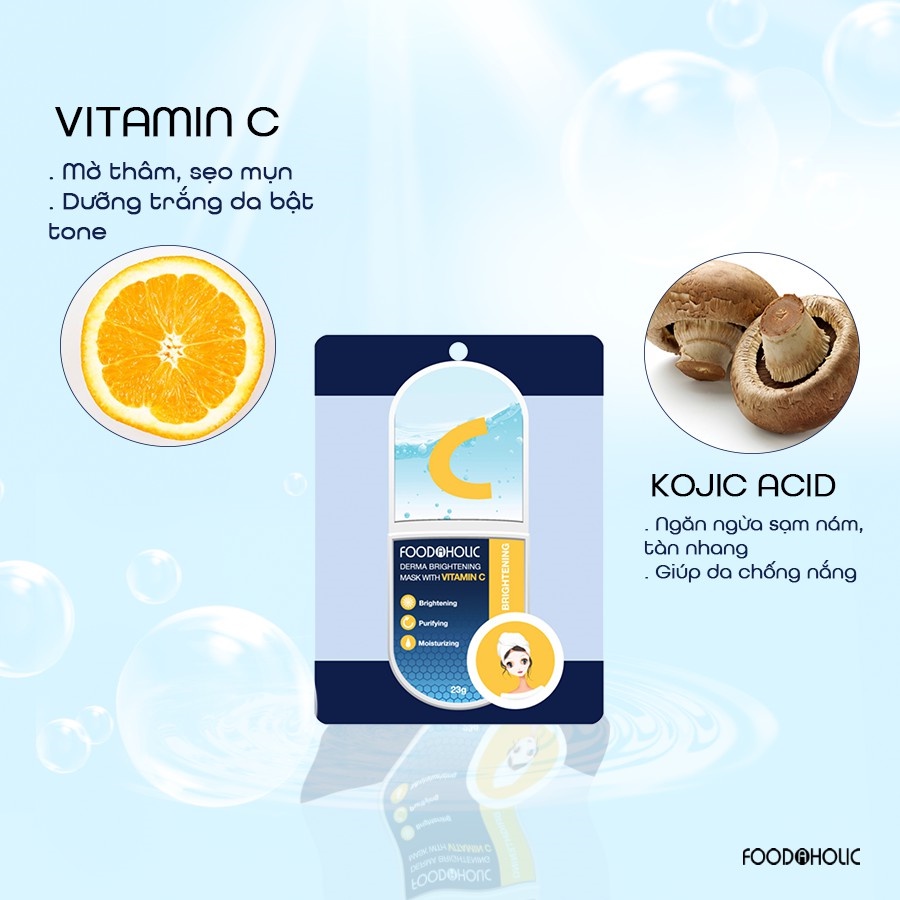 Hộp 10 Mặt Nạ Dưỡng Ẩm, Sáng Da Chiết Xuất Vitamin C Foodaholic Derma Brightening Mask 23g x 10