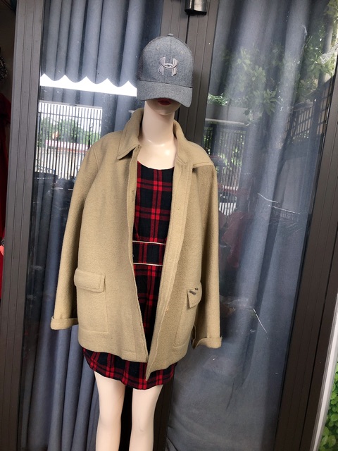 Áo khoát dạ màu vàng bò combo