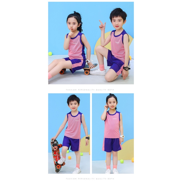 Set quần short + áo sát nách vải lưới thoáng khí nhanh khô phong cách bóng rổ thể thao cho bé