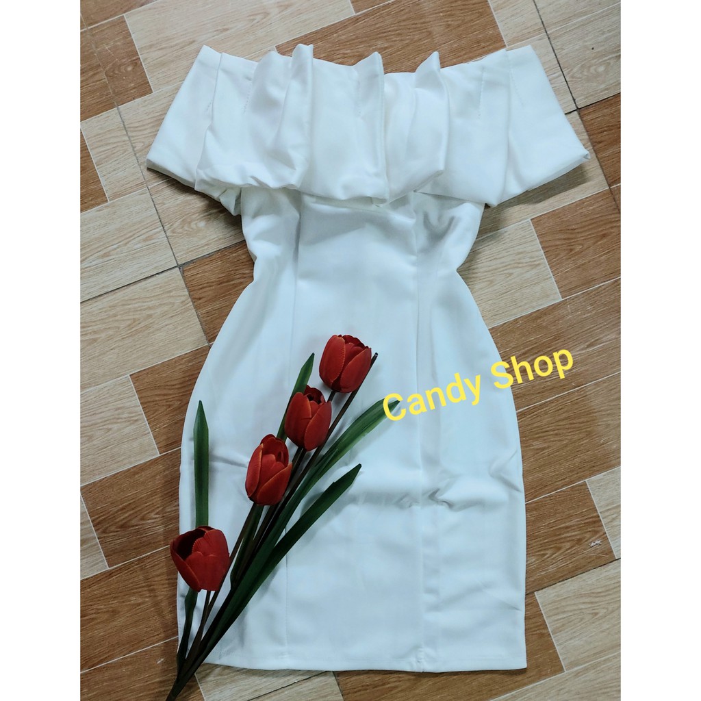 Đầm body hotgirl trễ vai xếp ly kèm mút + Ảnh thật | BigBuy360 - bigbuy360.vn