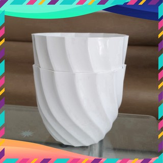 Bộ 2 chậu hoa ốc xoắn màu trắng nhựa dày đẹp 21cm x 17cm