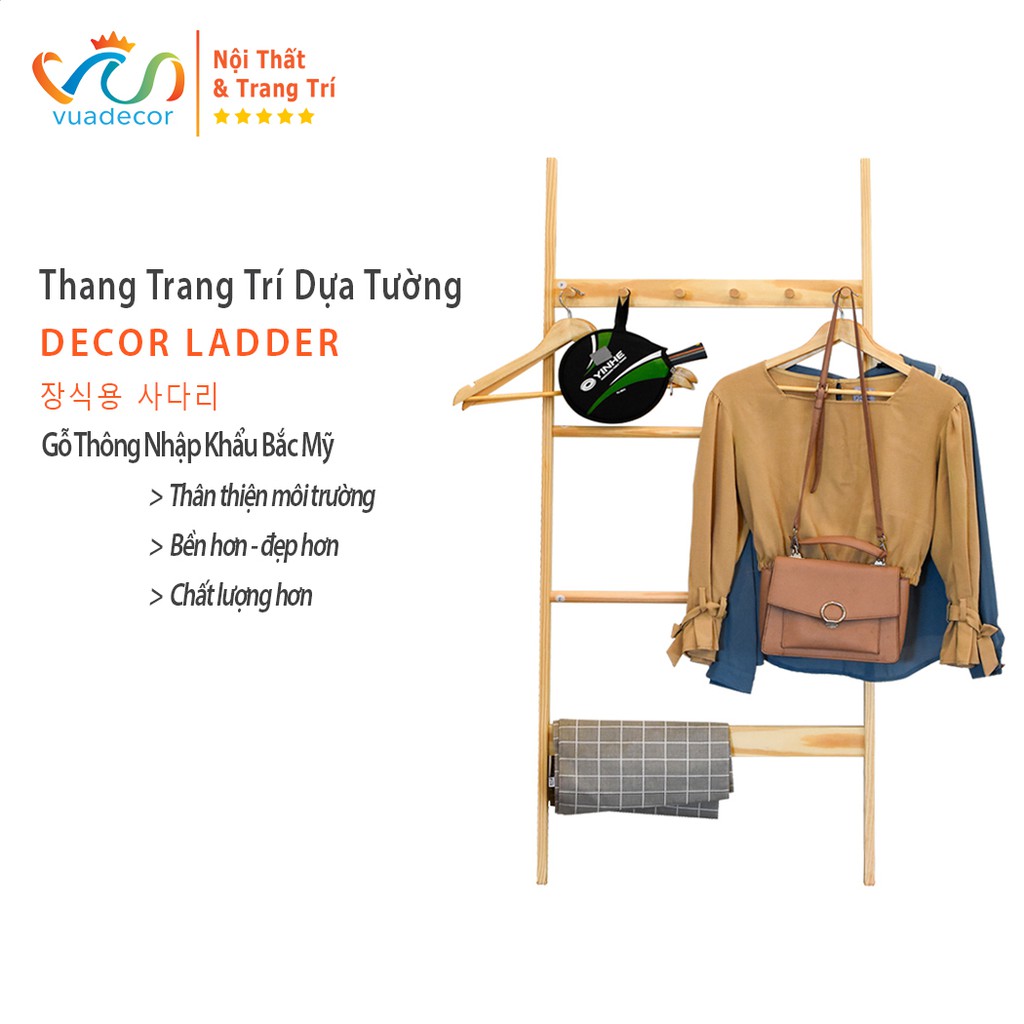 THANG GỖ TRANG TRÍ/ THANG DECOR Vuadecor MÀU TỰ NHIÊN - TOWEL LADDER B