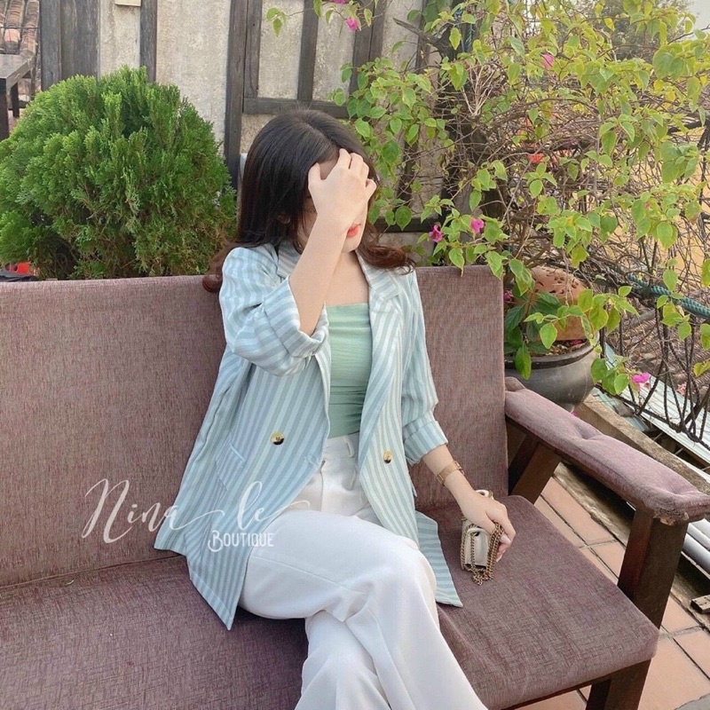 áo khoác vest kẻ sọc xanh | BigBuy360 - bigbuy360.vn