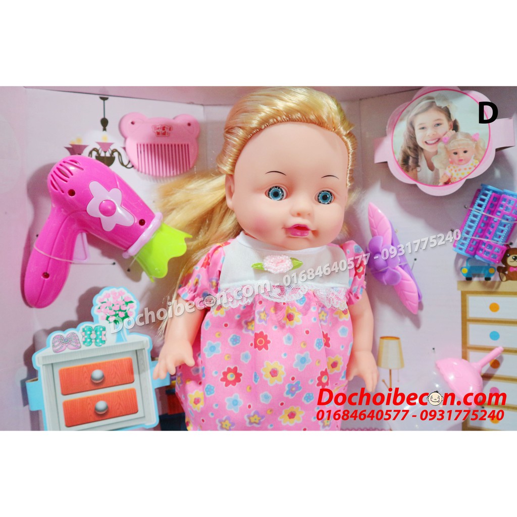 Búp bê Baby Doll kèm phụ kiện tóc FD-3563 - Dùng pin, có âm thanh, uống nước, đi vệ sinh - Mẫu D