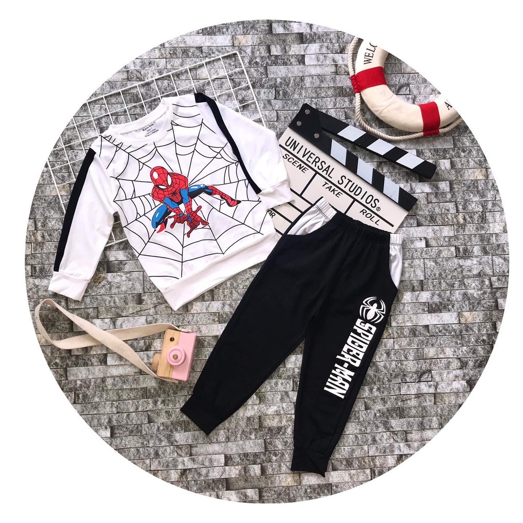 (SIZE 1-13) (10-38kg) BỘ THUN DÀI TAY CHO BÉ TRAI IN HÌNH NGƯỜI NHỆN SPIDERMAN