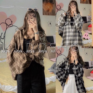 Áo khoác sơ mi kẻ ô to tay dài phom rộng bigsize/ Áo sơ mi học sinh nam nữ caro tay bồng oversize cá tính mặc đi học