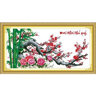 Tranh Thêu Chữ Thập Mai Khai Phú Quý Đào Đỏ EVA8006 , 222921 (KHÁCH TỰ THÊU) kt:93X49CM