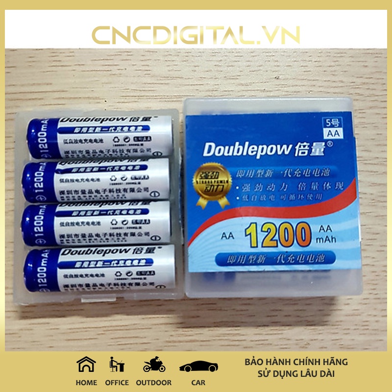 Bộ Sạc Pin Doublepow Kèm 4 Pin Tiểu Sạc AA 1200mAh - Combo Pin và bộ sạc Doublepow - Hàng Chính Hãng 1 đổi 1