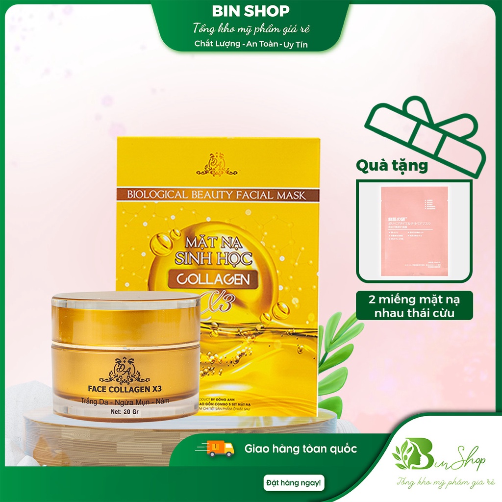 Bộ sản phẩm Kem Face Collagen X3 20gr + Mặt nạ Sinh học Collagen X3