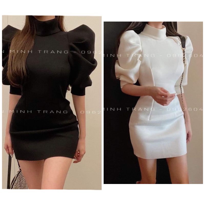 Đầm ôm tay phồng cổ cao