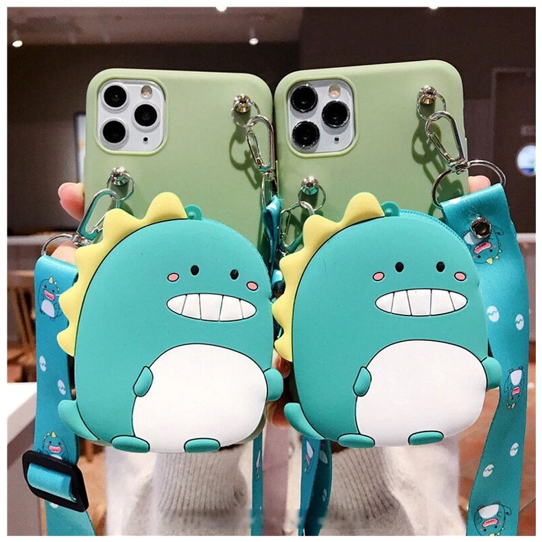 Ốp điện thoại TPU gắn ví kiểu khủng long có dây thích hợp cho iPhone 6 6S 7 8 Plus X XS MAX XR 13 12 Mini 11 Pro Max