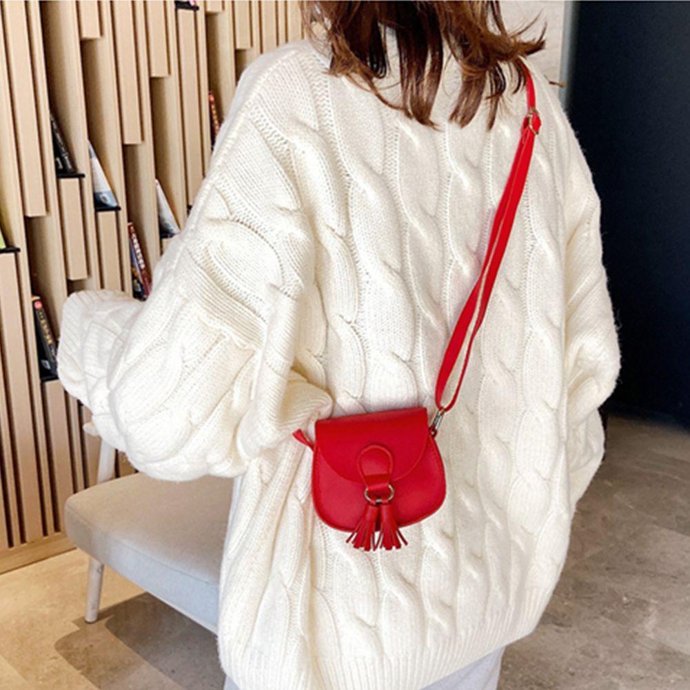 Túi Đeo Chéo Mini Bằng Da PU Màu Trơn Đính Tua Rua Thời Trang Cho Nữ