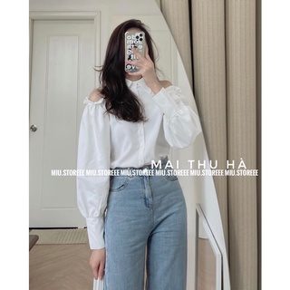 [ẢNH THẬT] ÁO SƠ MI HỞ VAI TAY CHUN BỒNG ASMHVB