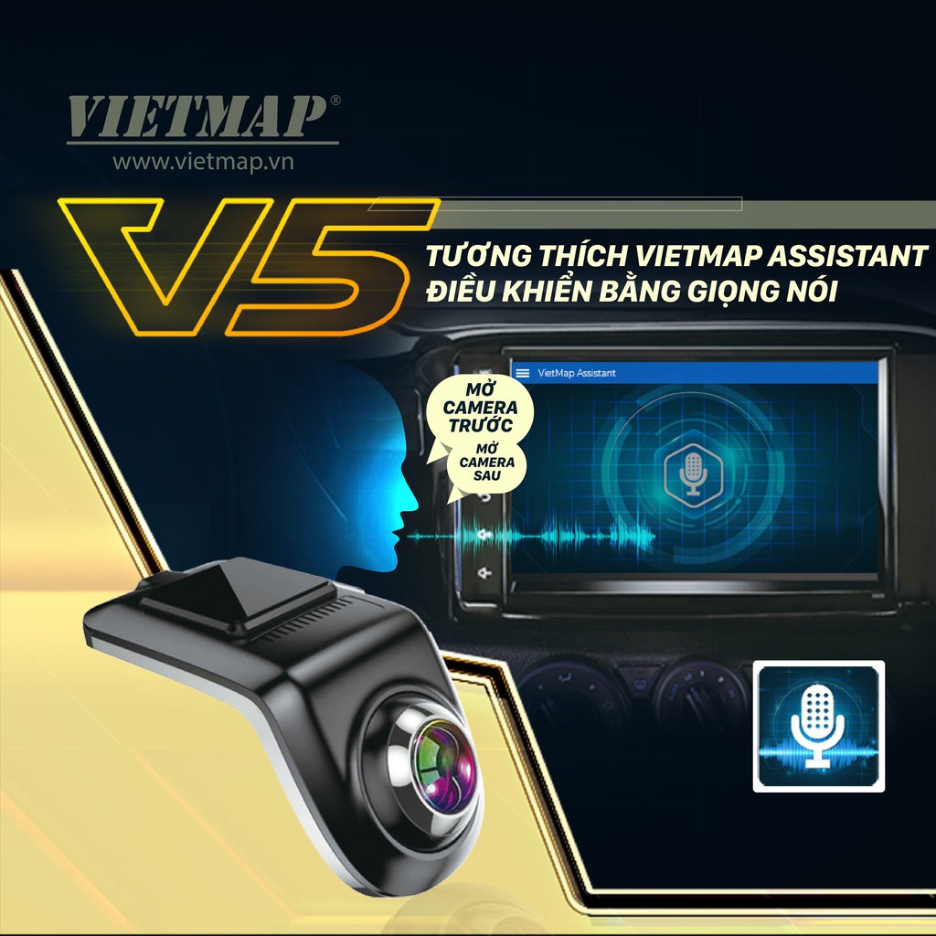 VIETMAP V5 - Thẻ 32GB - Camera Hành Trình Ô tô Kết Nối DVD Android - Điều Khiển Giọng Nói - Hàng Chính Hãng